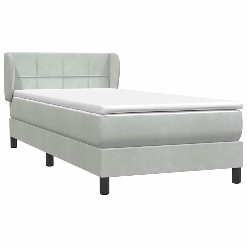 vidaXL Box Spring κρεβάτι με στρώμα ανοιχτό γκρι 90x220 εκ. Βελούδινο