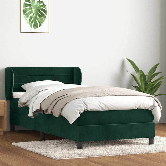 vidaXL Box Spring κρεβάτι με στρώμα σκούρο πράσινο 80x220εκ. Βελούδινο