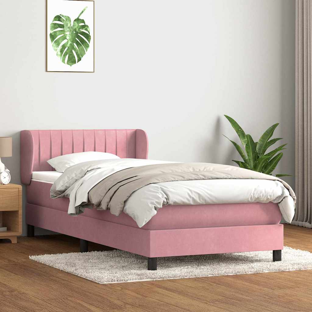 vidaXL Box Spring κρεβάτι με στρώμα ροζ 90x210 εκ. Βελούδινο