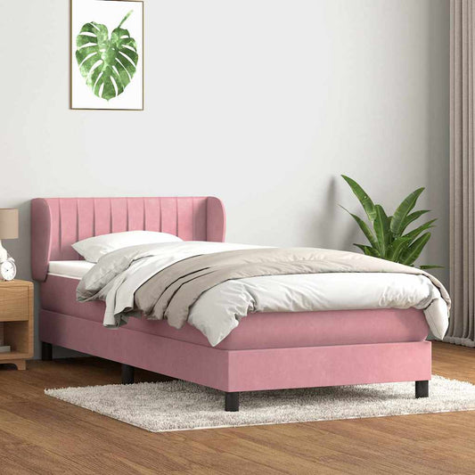 vidaXL Box Spring κρεβάτι με στρώμα ροζ 90x210 εκ. Βελούδινο