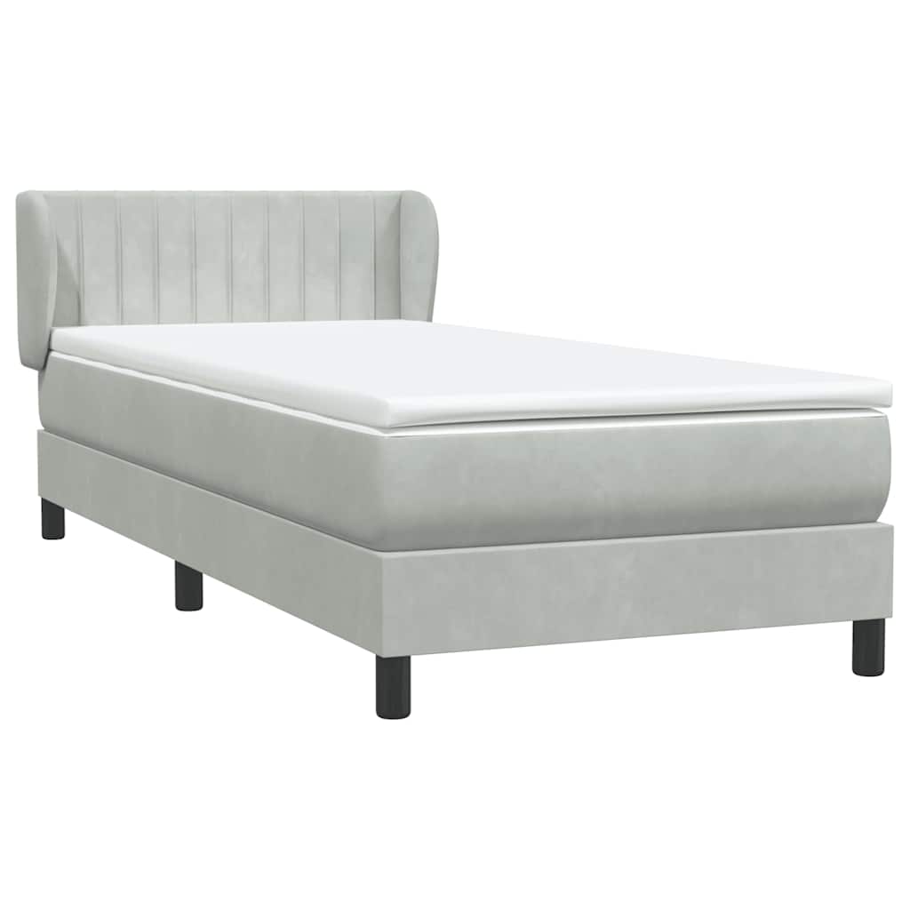 vidaXL Box Spring κρεβάτι με στρώμα ανοιχτό γκρι 90x220 εκ. Βελούδινο