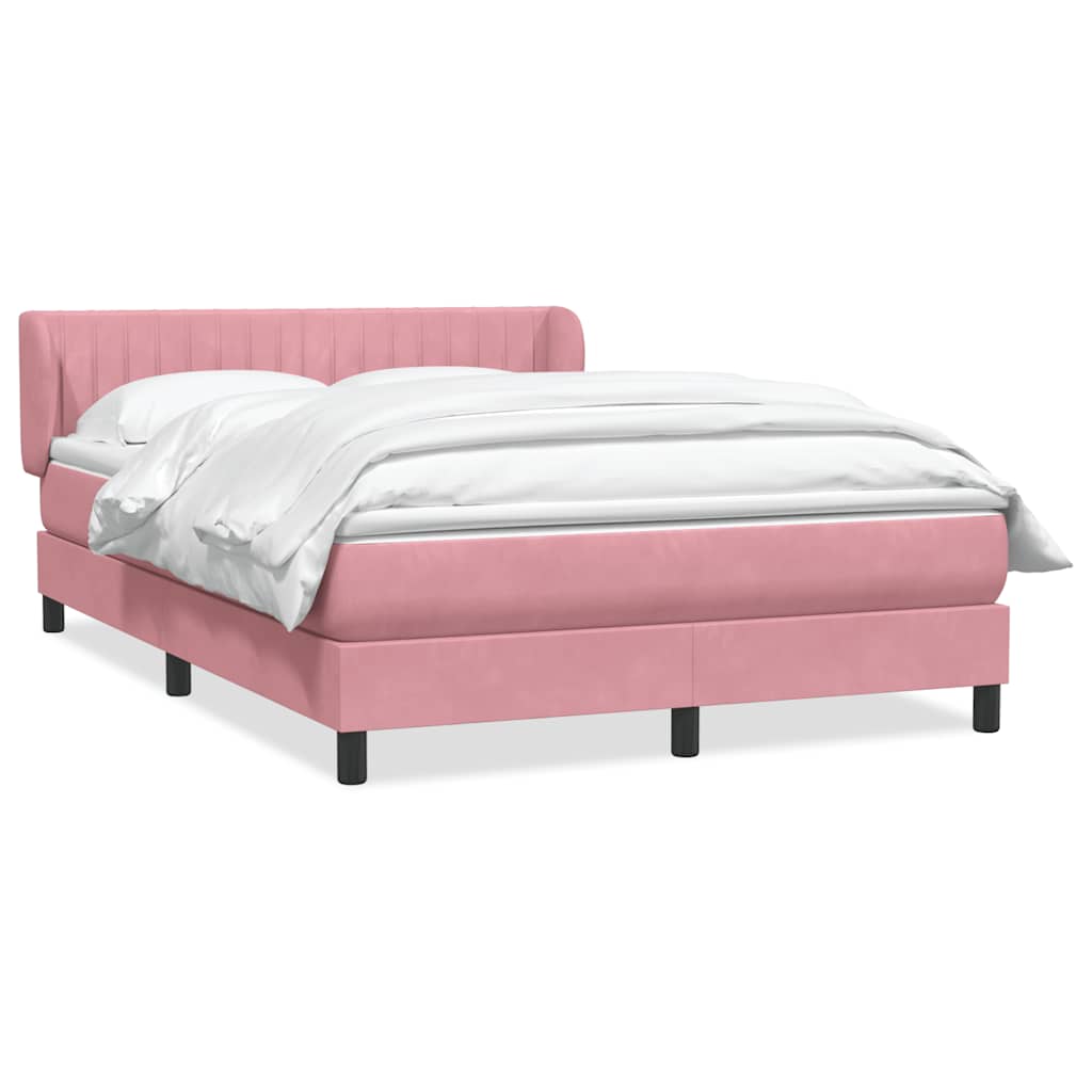 vidaXL Box Spring κρεβάτι με στρώμα ροζ 140x220 cm Βελούδινο