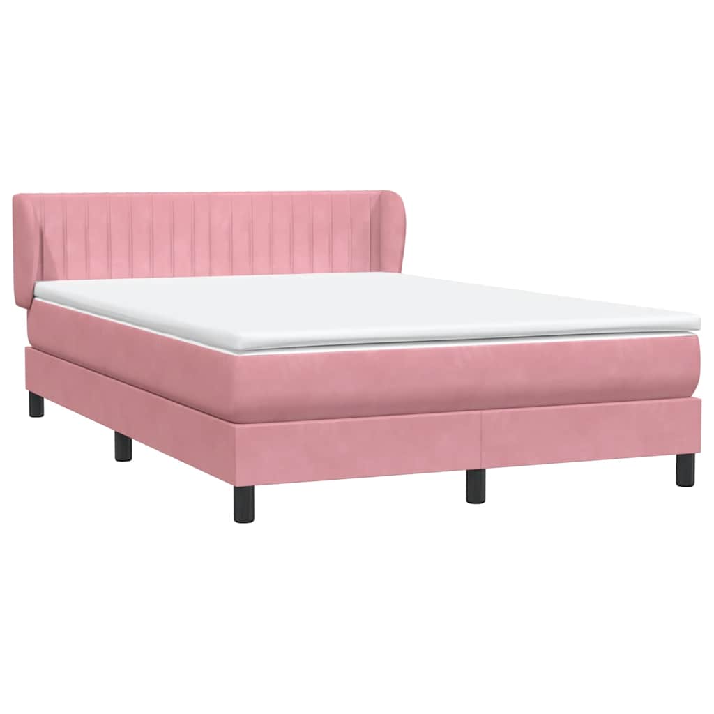 vidaXL Box Spring κρεβάτι με στρώμα ροζ 140x220 cm Βελούδινο