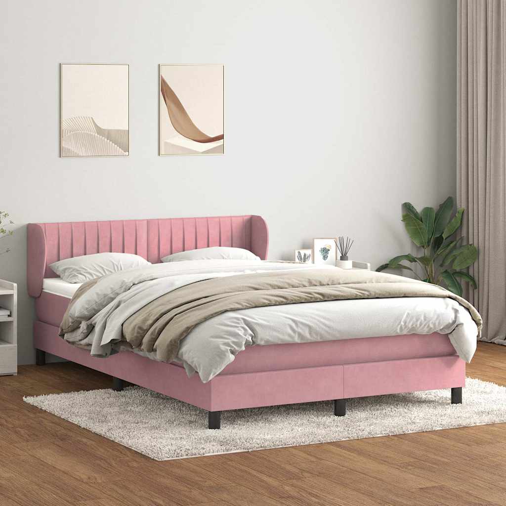 vidaXL Box Spring κρεβάτι με στρώμα ροζ 160x220 cm Βελούδινο