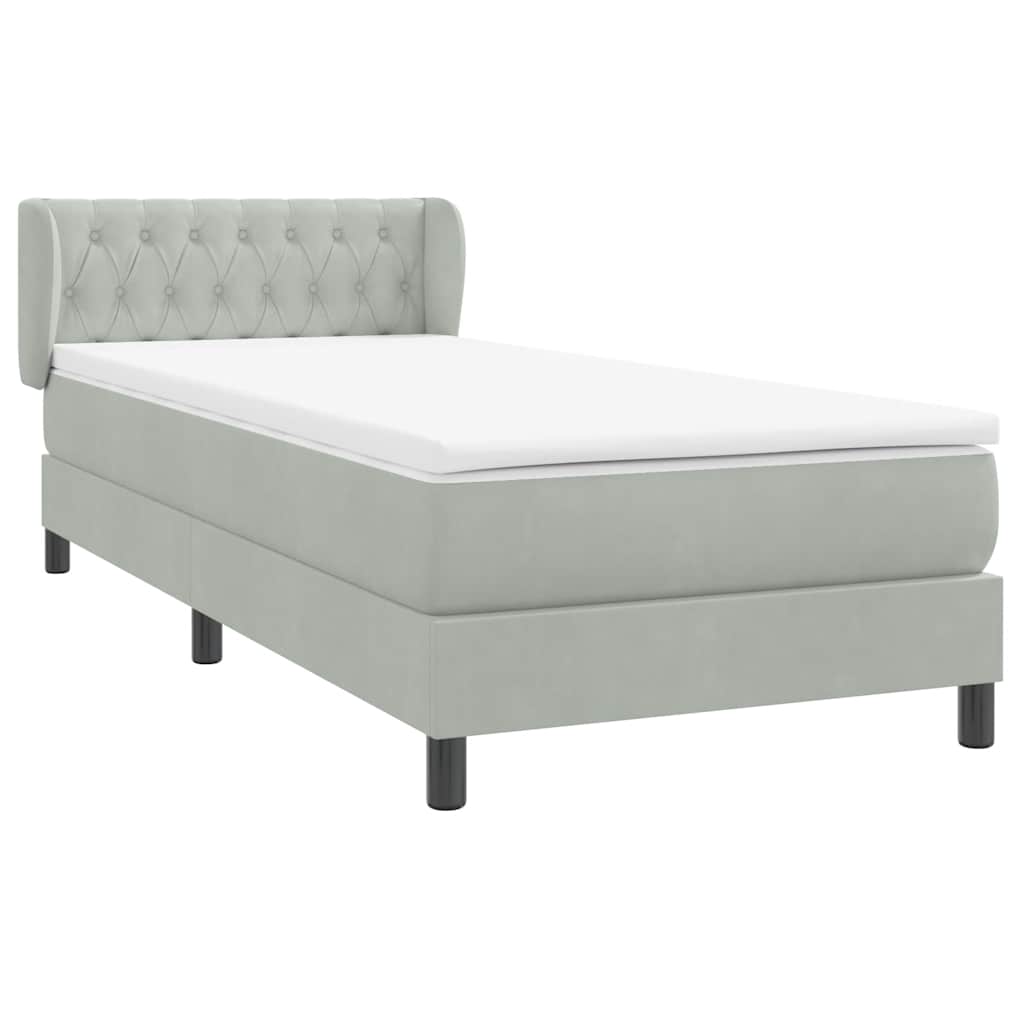 vidaXL Κρεβάτι Boxspring με Στρώμα Ανοιχτό Γκρι 80x210 εκ. Βελούδινο