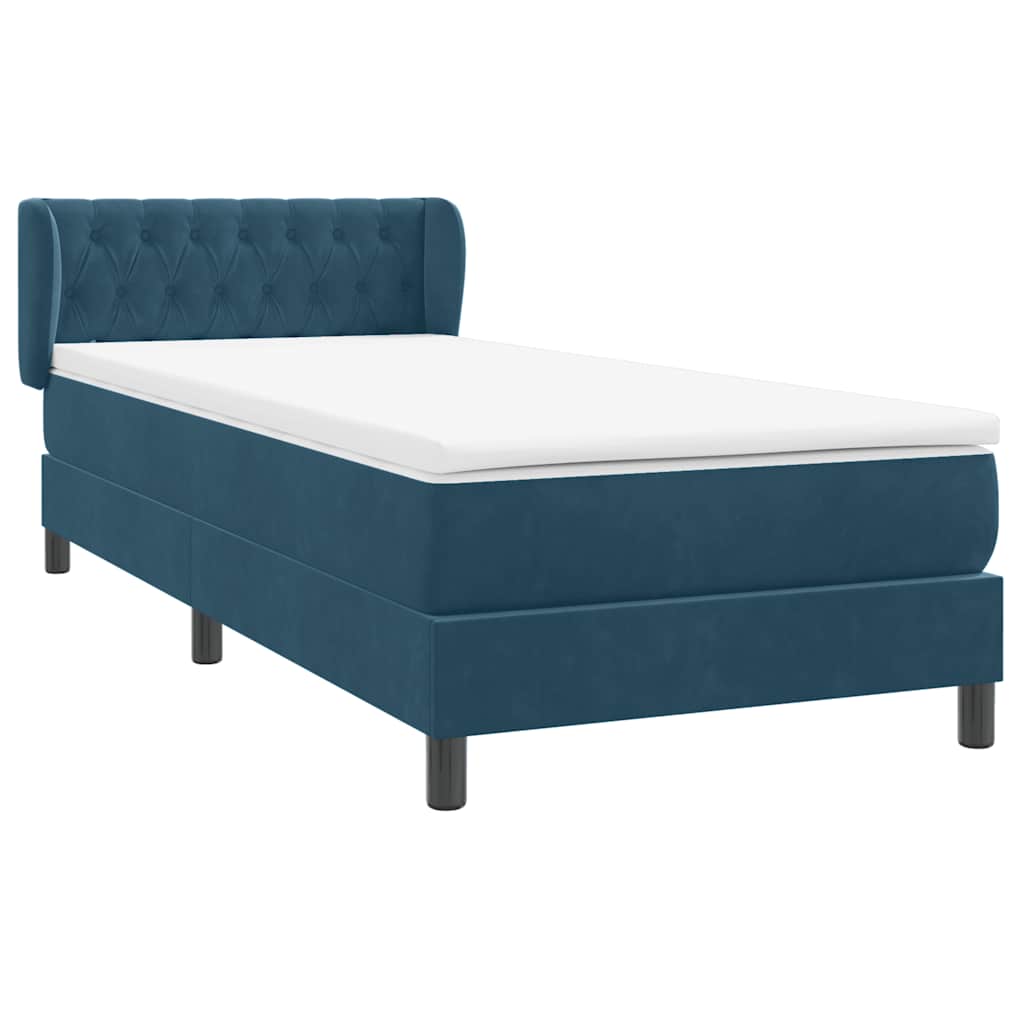 vidaXL Box Spring κρεβάτι με στρώμα σκούρο μπλε 80x210 εκ. Βελούδινο