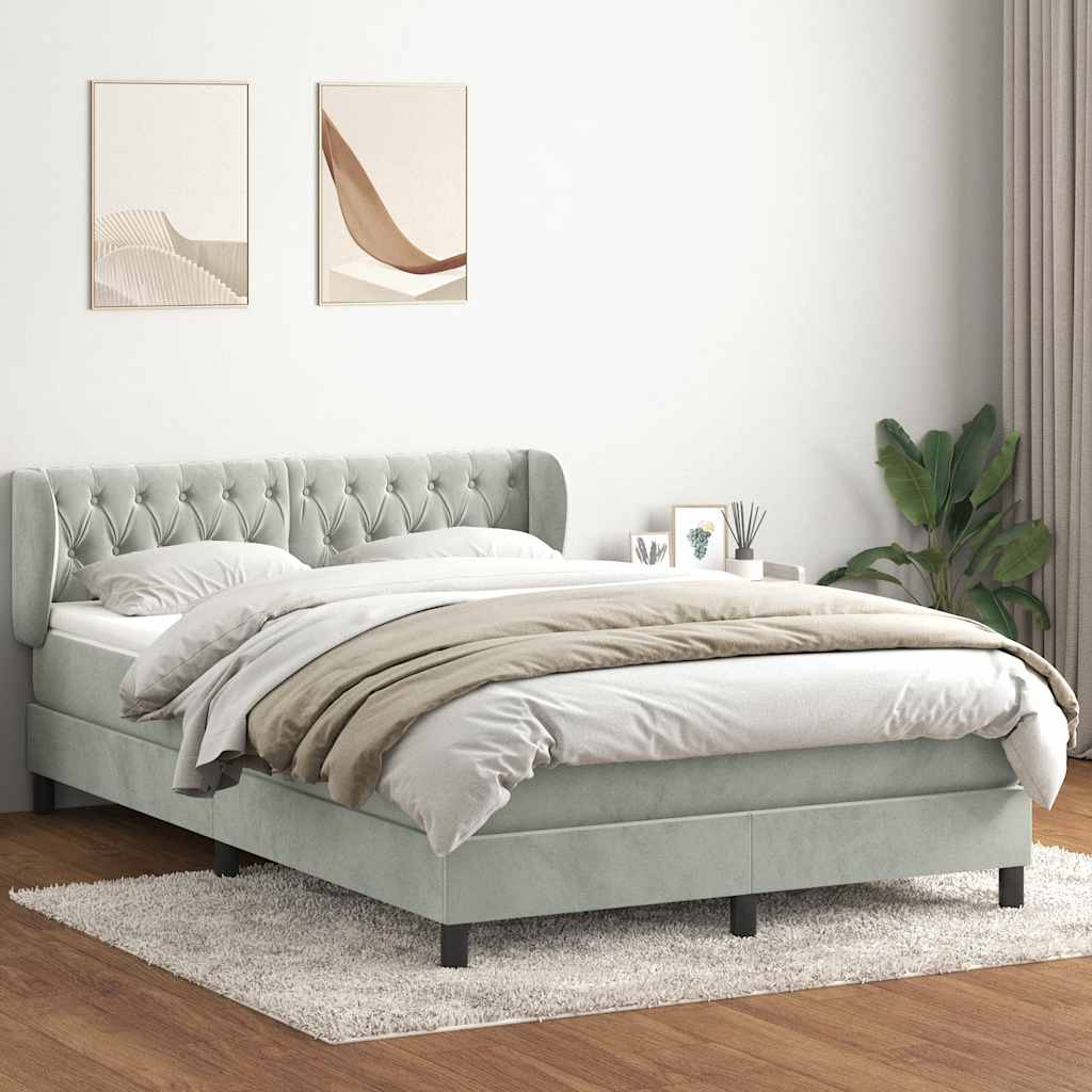 vidaXL Κρεβάτι Boxspring με Στρώμα Ανοιχτό Γκρι 160x210 εκ. Βελούδινο