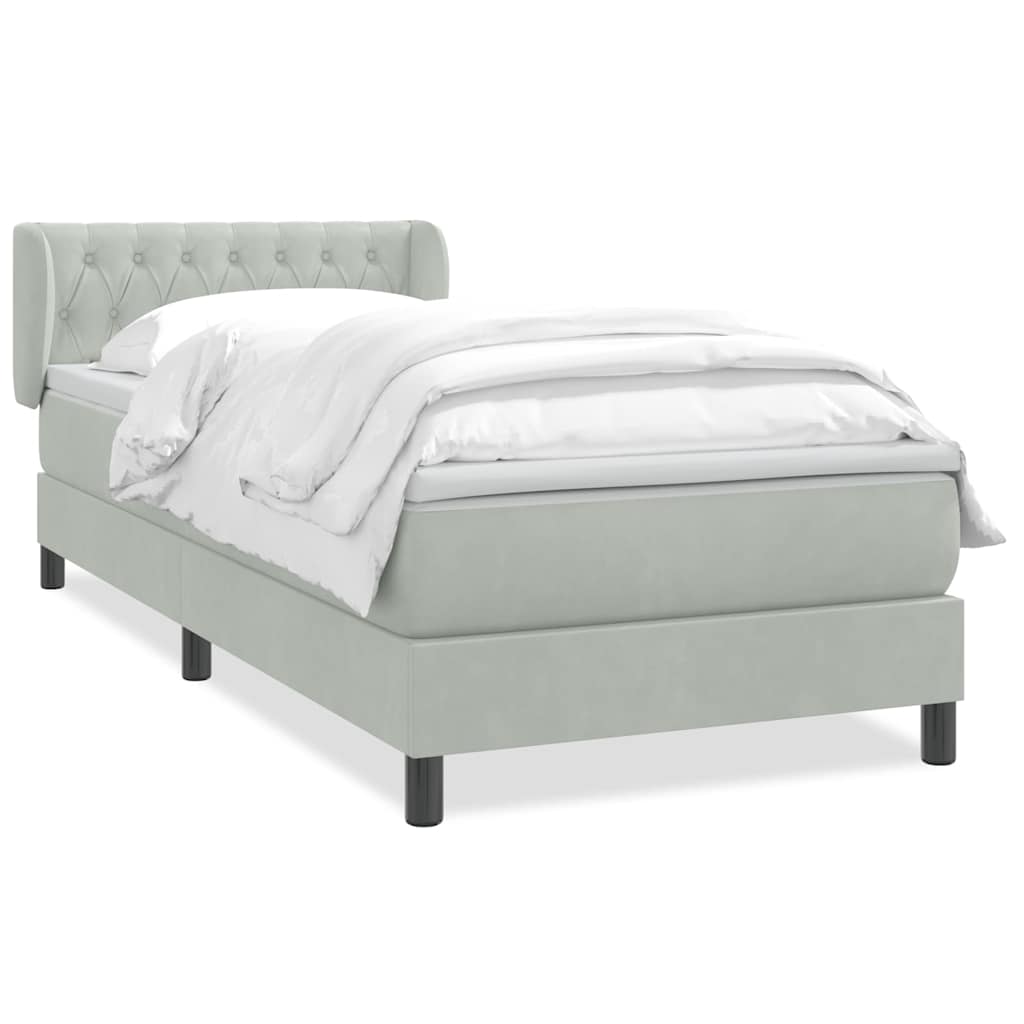 vidaXL Box Spring κρεβάτι με στρώμα ανοιχτό γκρι 90x220 εκ. Βελούδινο