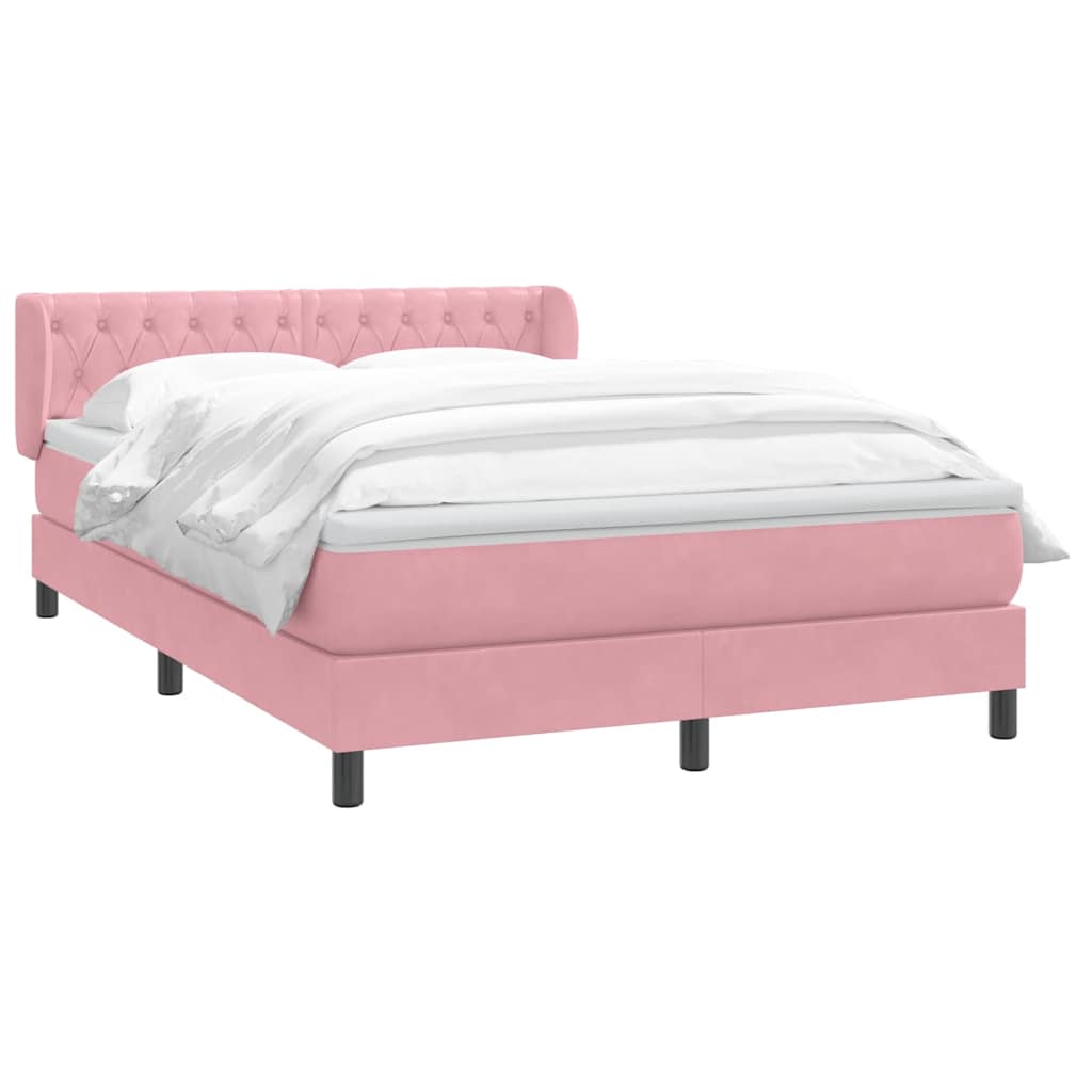 vidaXL Box Spring κρεβάτι με στρώμα ροζ 140x220 cm Βελούδινο