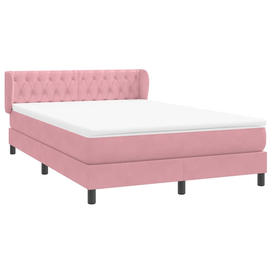 vidaXL Box Spring κρεβάτι με στρώμα ροζ 160x220 cm Βελούδινο