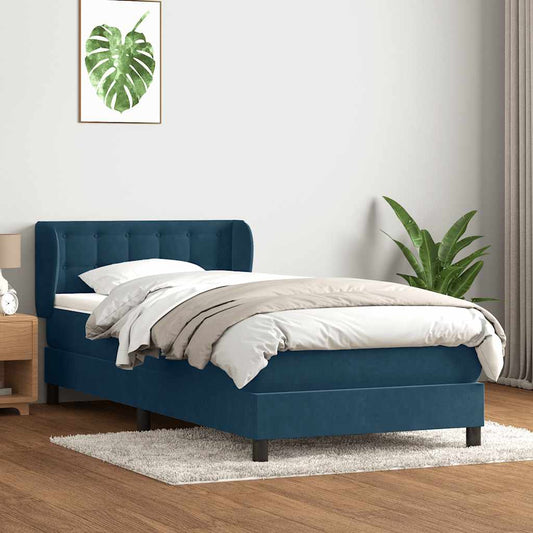 vidaXL Box Spring κρεβάτι με στρώμα σκούρο μπλε 80x210 εκ. Βελούδινο