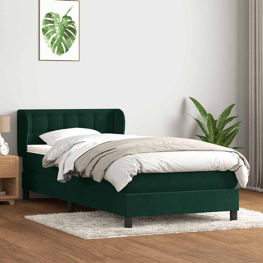 vidaXL Box Spring κρεβάτι με στρώμα σκούρο πράσινο 80x220εκ. Βελούδινο