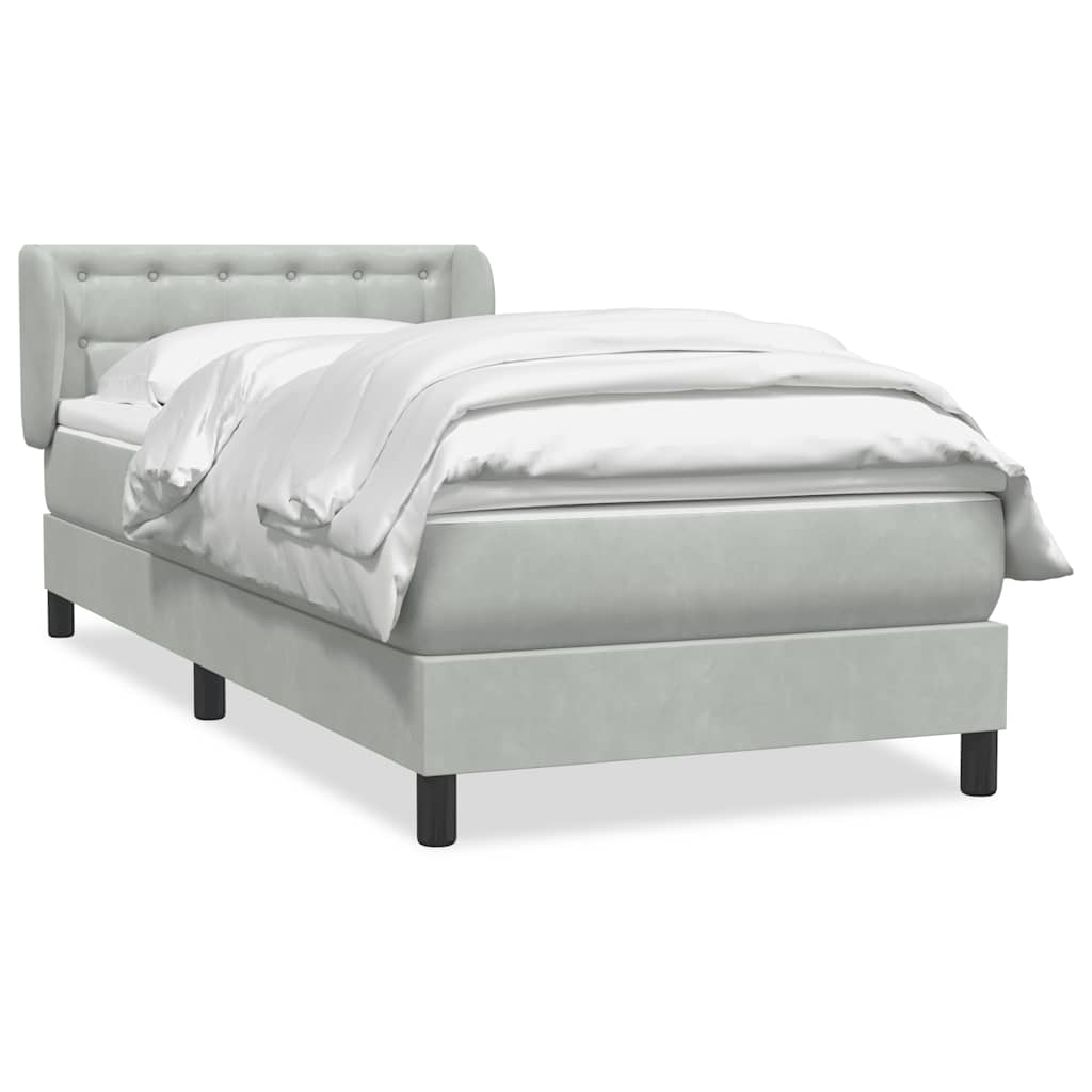 vidaXL Box Spring κρεβάτι με στρώμα ανοιχτό γκρι 90x220 εκ. Βελούδινο
