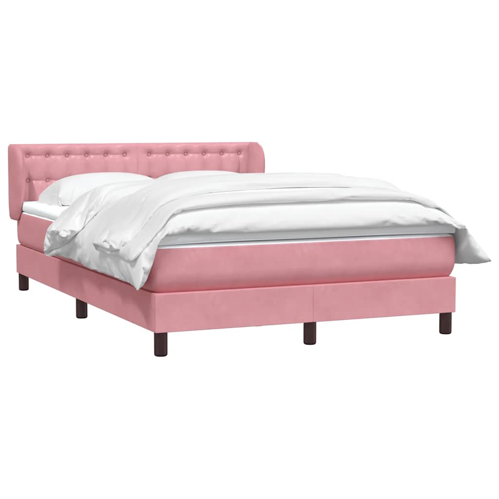 vidaXL Box Spring κρεβάτι με στρώμα ροζ 140x220 cm Βελούδινο