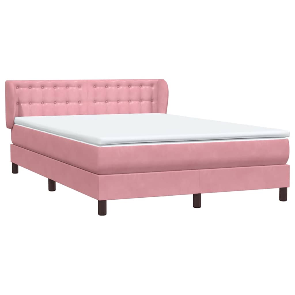 vidaXL Box Spring κρεβάτι με στρώμα ροζ 140x220 cm Βελούδινο
