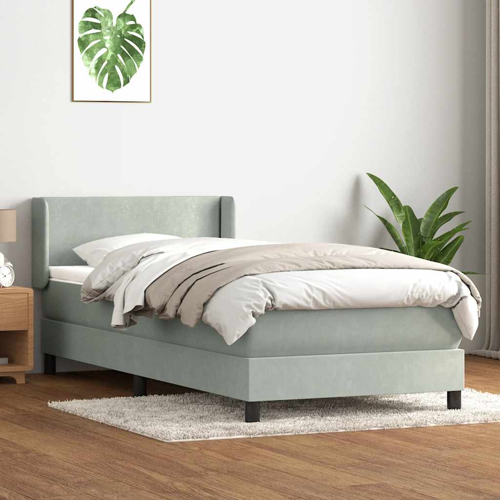 vidaXL Κρεβάτι Boxspring με Στρώμα Ανοιχτό Γκρι 80x210 εκ. Βελούδινο