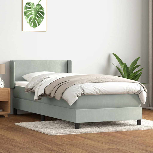 vidaXL Κρεβάτι Boxspring με Στρώμα Ανοιχτό Γκρι 80x210 εκ. Βελούδινο