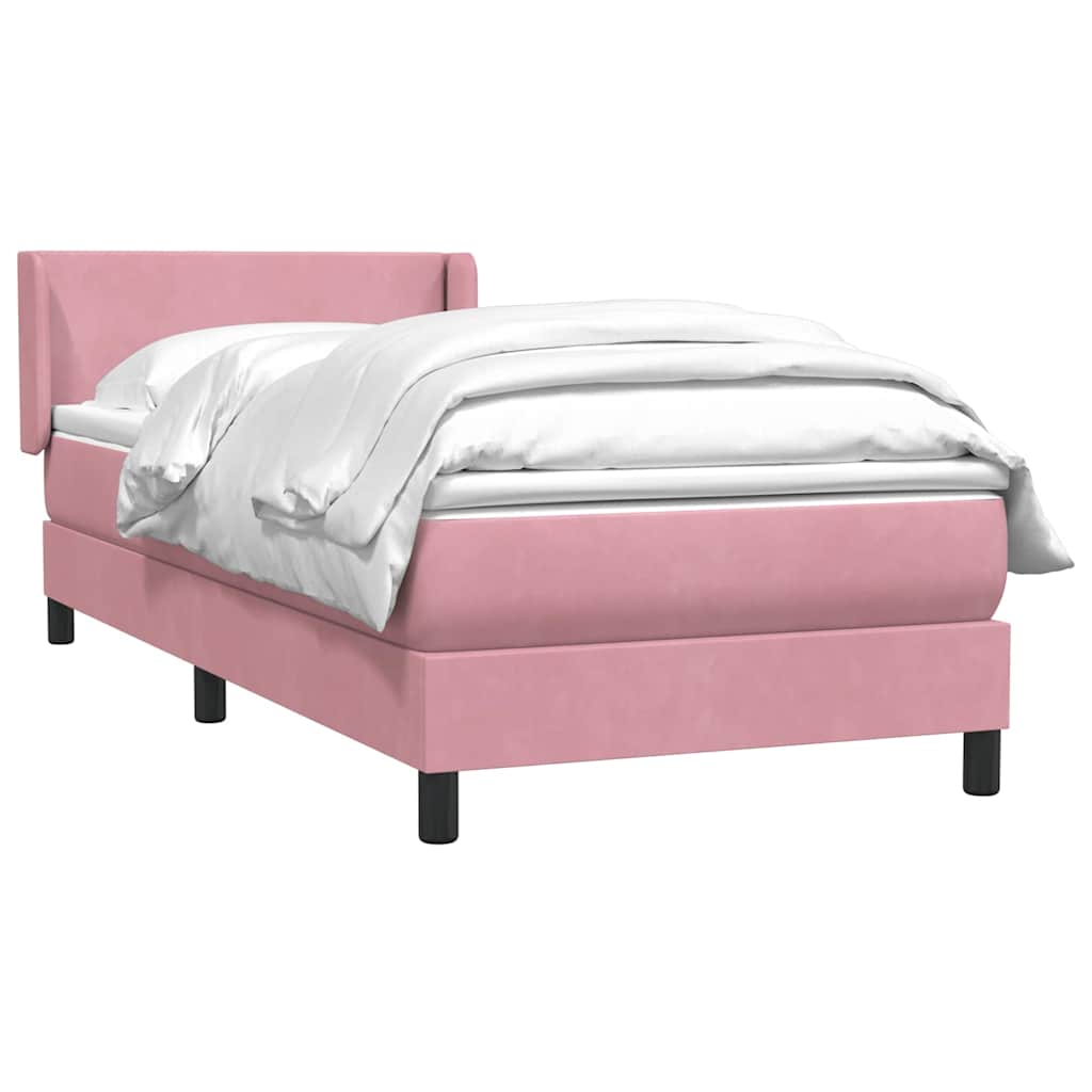 vidaXL Box Spring κρεβάτι με στρώμα ροζ 90x210 εκ. Βελούδινο