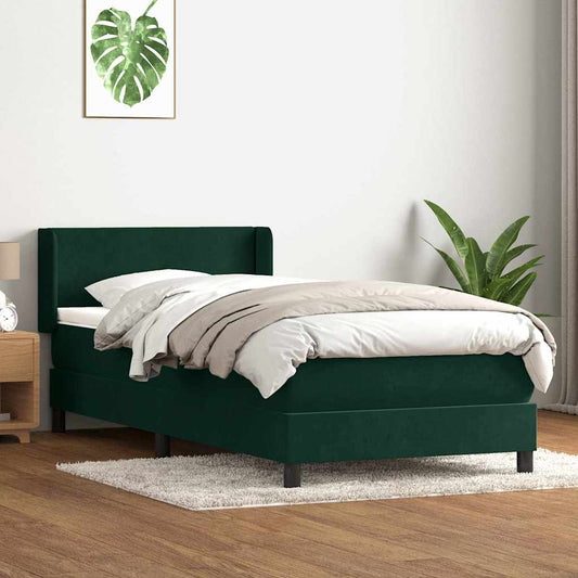vidaXL Box Spring κρεβάτι με στρώμα σκούρο πράσινο 80x220εκ. Βελούδινο