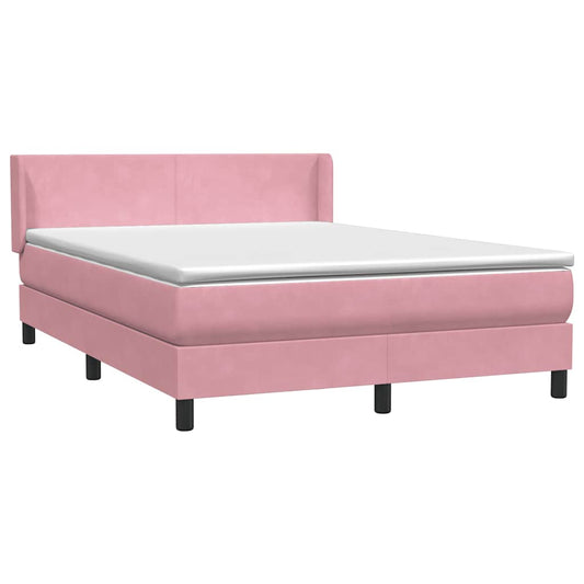vidaXL Box Spring κρεβάτι με στρώμα ροζ 140x220 cm Βελούδινο