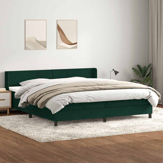 vidaXL Box Spring κρεβάτι με στρώμα σκούρο πράσινο 180x220cm Βελούδινο