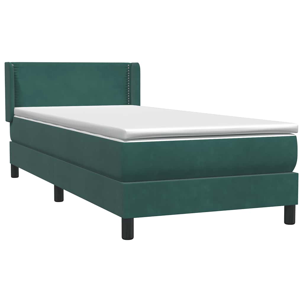 vidaXL Box Spring κρεβάτι με στρώμα σκούρο πράσινο 80x220εκ. Βελούδινο