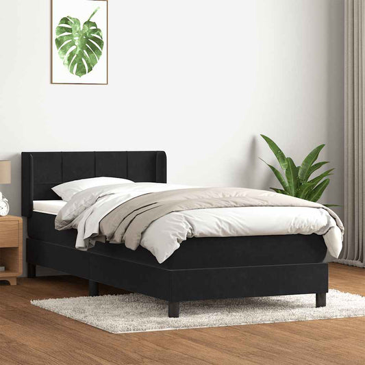 vidaXL Κρεβάτι Boxspring με Στρώμα Μαύρο 90x210 εκ. Βελούδινο