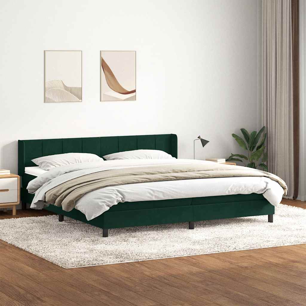vidaXL Box Spring κρεβάτι με στρώμα σκούρο πράσινο 180x220cm Βελούδινο