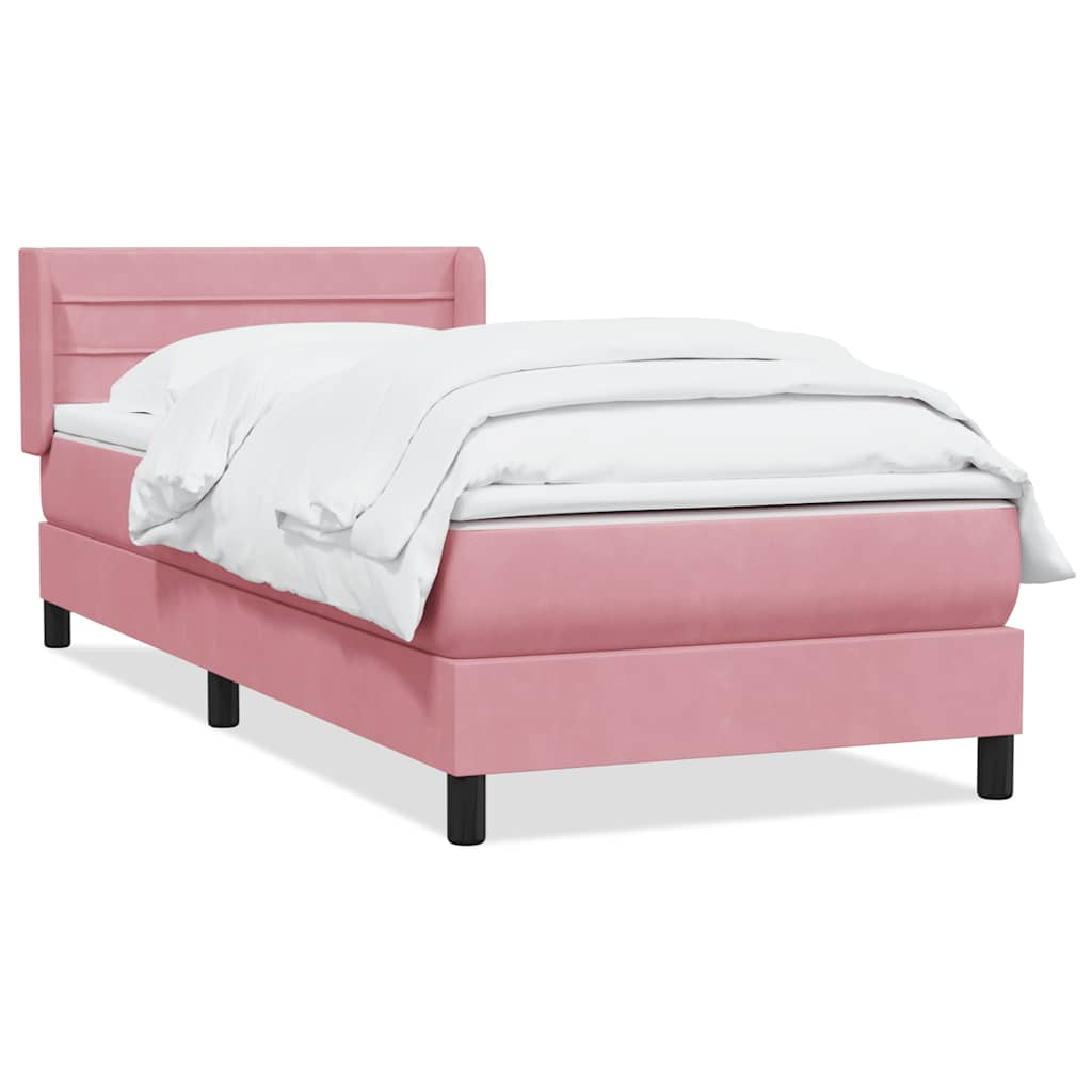 vidaXL Box Spring κρεβάτι με στρώμα ροζ 90x210 εκ. Βελούδινο