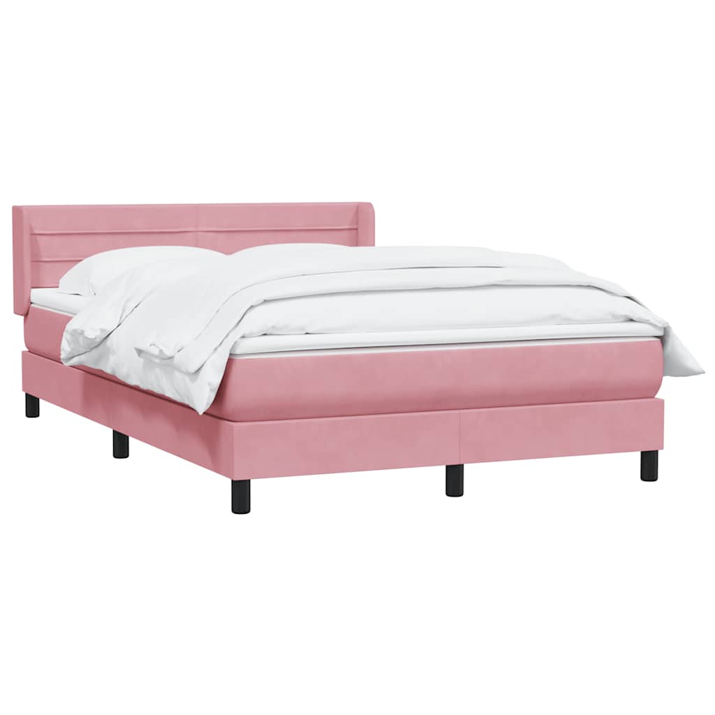 vidaXL Box Spring κρεβάτι με στρώμα ροζ 140x220 cm Βελούδινο