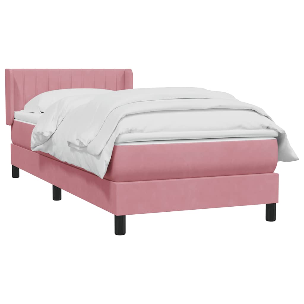 vidaXL Box Spring κρεβάτι με στρώμα ροζ 90x210 εκ. Βελούδινο