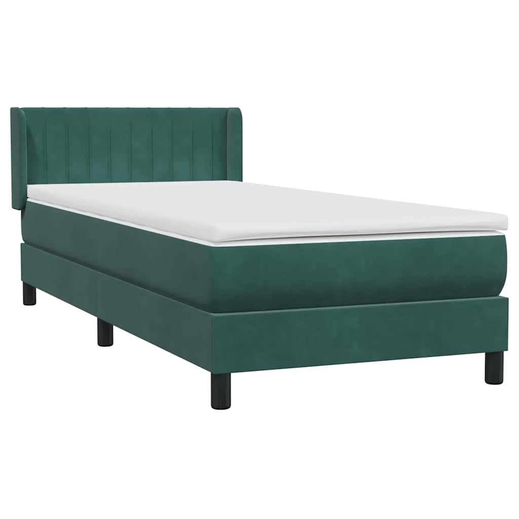 vidaXL Box Spring κρεβάτι με στρώμα σκούρο πράσινο 80x220εκ. Βελούδινο