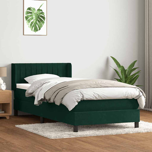 vidaXL Box Spring κρεβάτι με στρώμα σκούρο πράσινο 80x220εκ. Βελούδινο