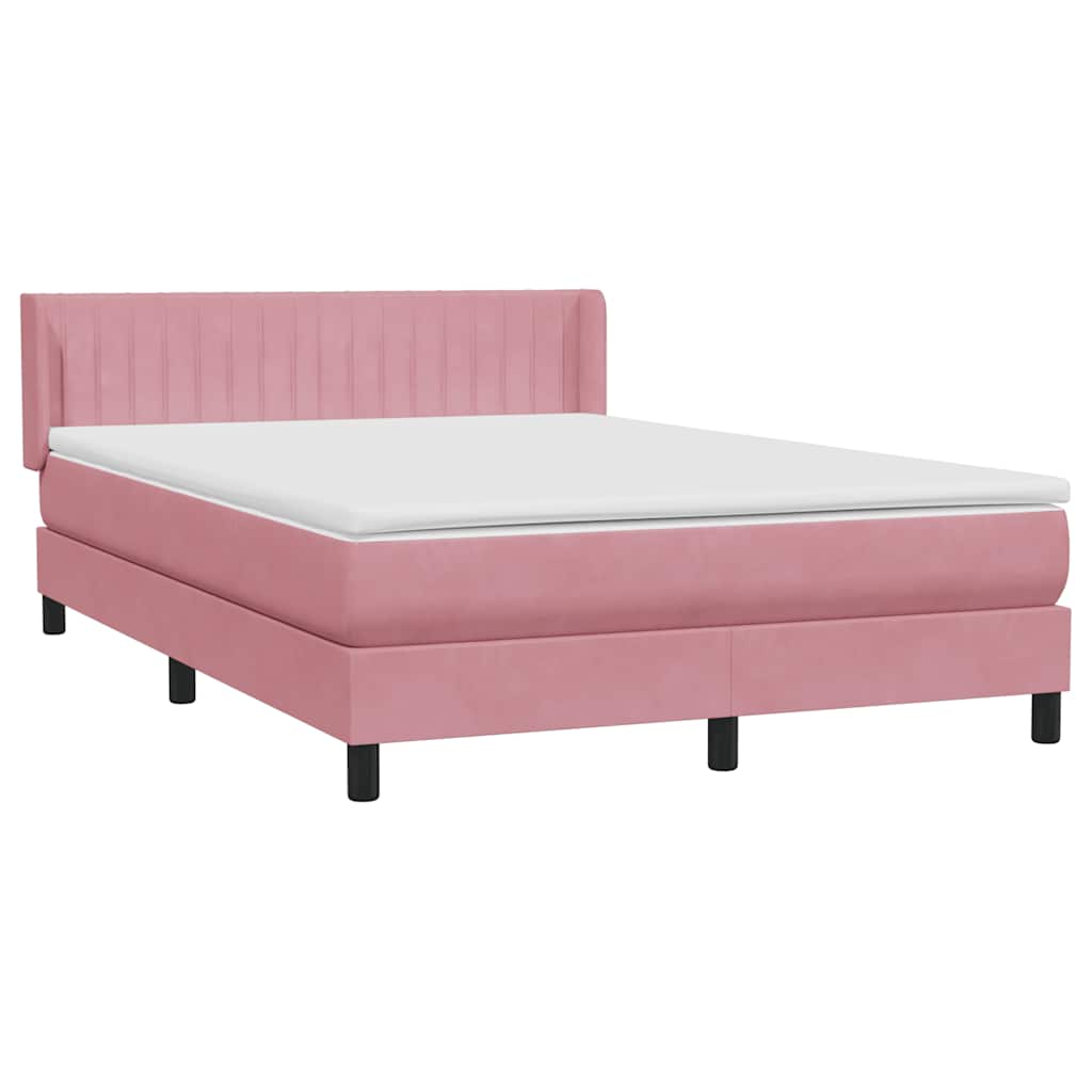 vidaXL Box Spring κρεβάτι με στρώμα ροζ 140x220 cm Βελούδινο