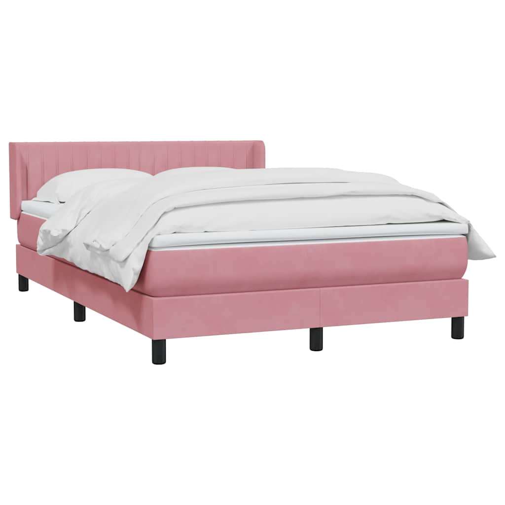 vidaXL Box Spring κρεβάτι με στρώμα ροζ 140x220 cm Βελούδινο