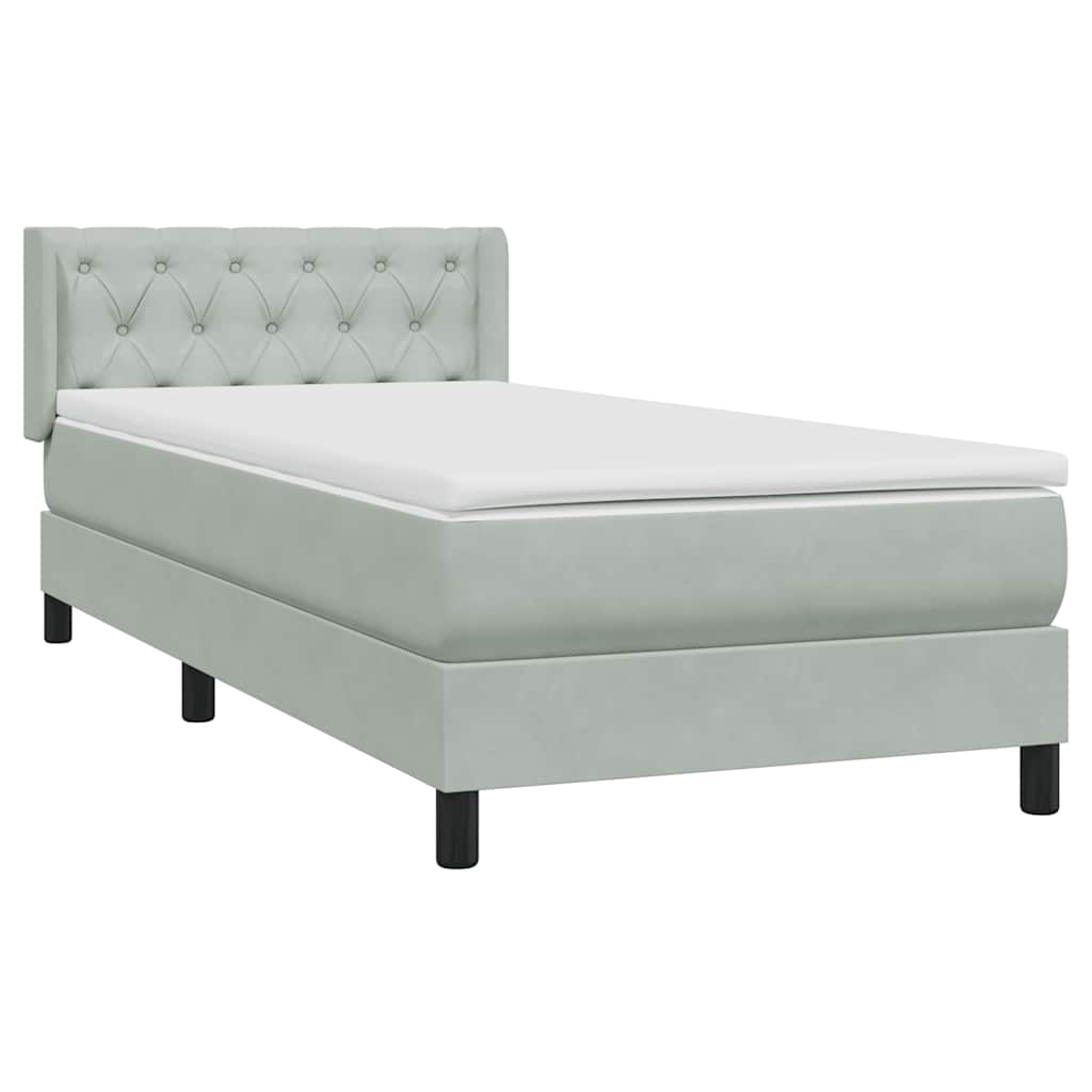 vidaXL Κρεβάτι Boxspring με Στρώμα Ανοιχτό Γκρι 80x210 εκ. Βελούδινο