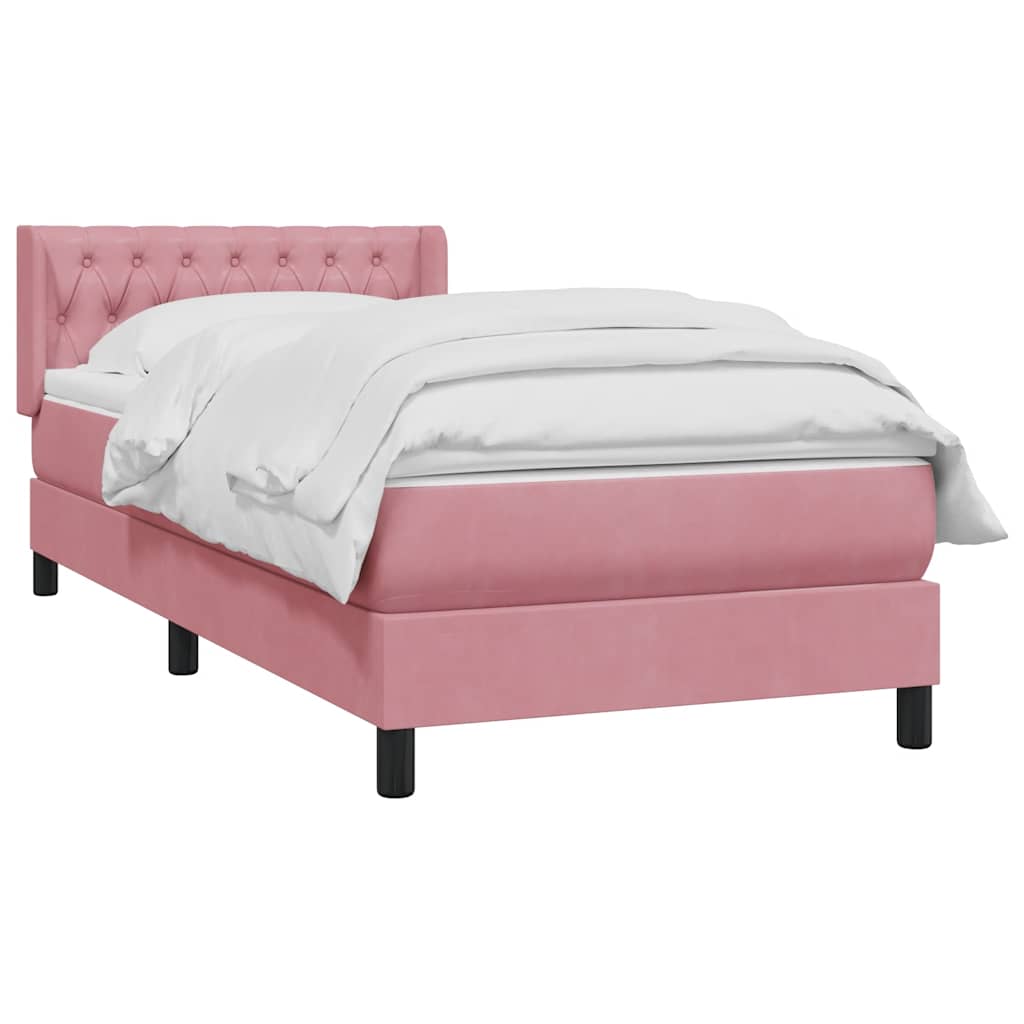 vidaXL Box Spring κρεβάτι με στρώμα ροζ 90x210 εκ. Βελούδινο