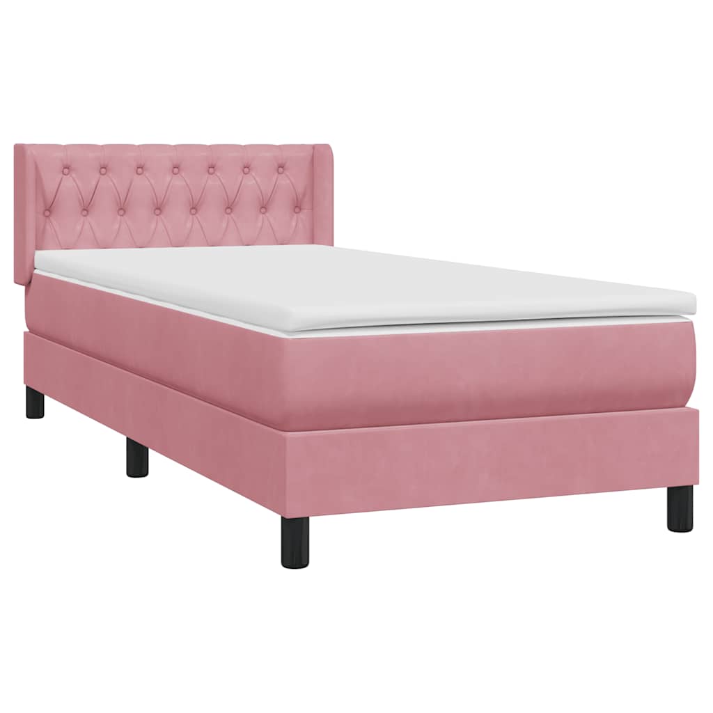 vidaXL Box Spring κρεβάτι με στρώμα ροζ 90x210 εκ. Βελούδινο