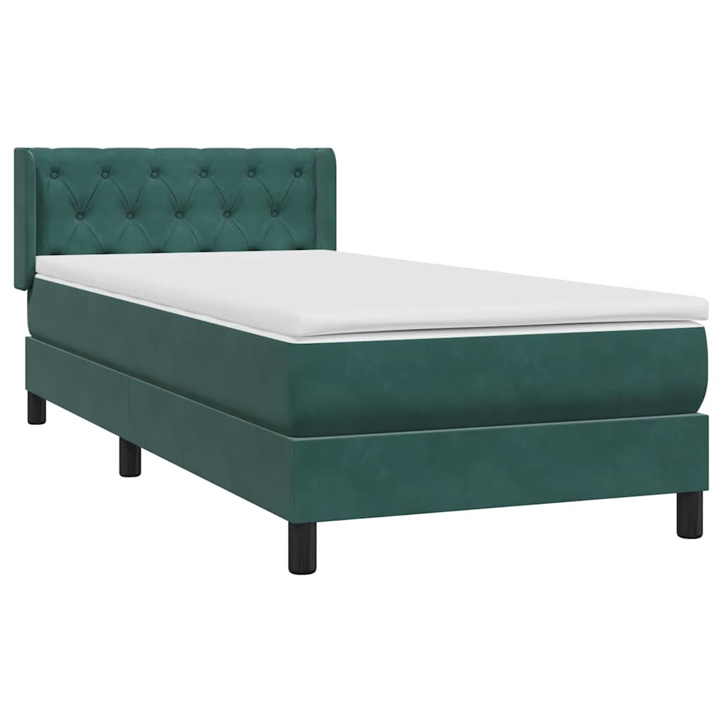 vidaXL Box Spring κρεβάτι με στρώμα σκούρο πράσινο 80x220εκ. Βελούδινο