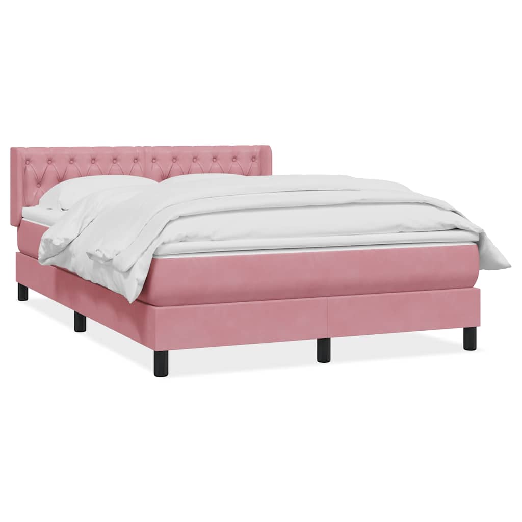 vidaXL Box Spring κρεβάτι με στρώμα ροζ 140x220 cm Βελούδινο