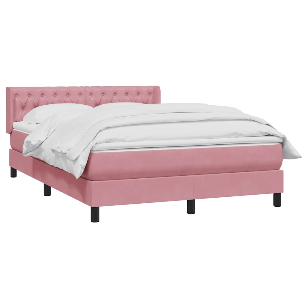 vidaXL Box Spring κρεβάτι με στρώμα ροζ 140x220 cm Βελούδινο