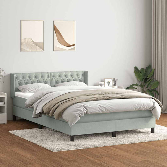 vidaXL Κρεβάτι Boxspring με Στρώμα Ανοιχτό Γκρι 160x220 εκ. Βελούδινο