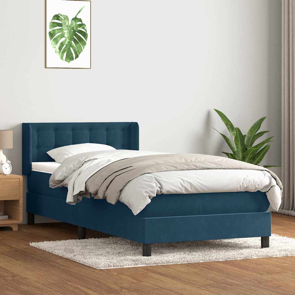 vidaXL Κρεβάτι Boxspring με Στρώμα Σκούρο Μπλε 80x220 εκ. Βελούδινο