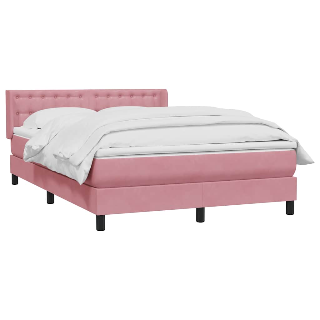 vidaXL Box Spring κρεβάτι με στρώμα ροζ 140x220 cm Βελούδινο