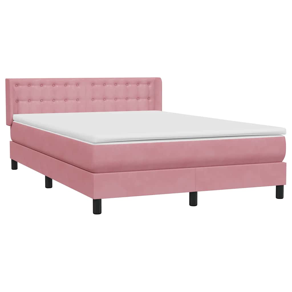 vidaXL Box Spring κρεβάτι με στρώμα ροζ 140x220 cm Βελούδινο