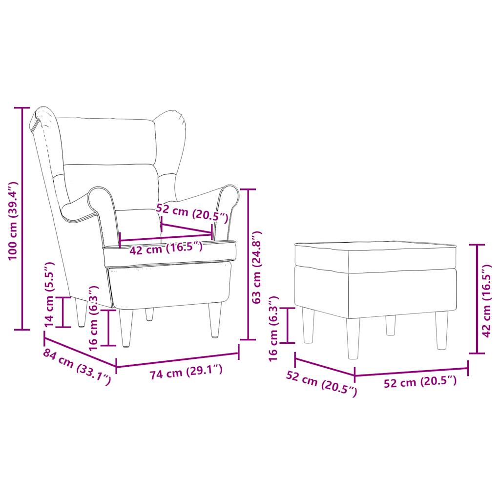 vidaXL Μπερζέρα Σκούρο Γκρι Υφασμάτινη με Υποπόδιο