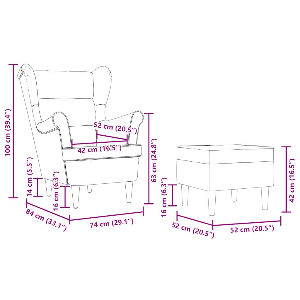 vidaXL Μπερζέρα Κρεμ Υφασμάτινη με Υποπόδιο