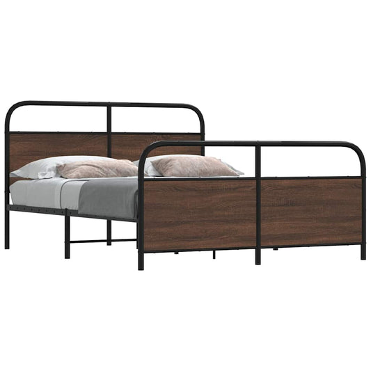 vidaXL Σκελετός Κρεβ. Χωρίς Στρώμα Καφέ Δρυς 150x200 εκ. Μεταλλικό