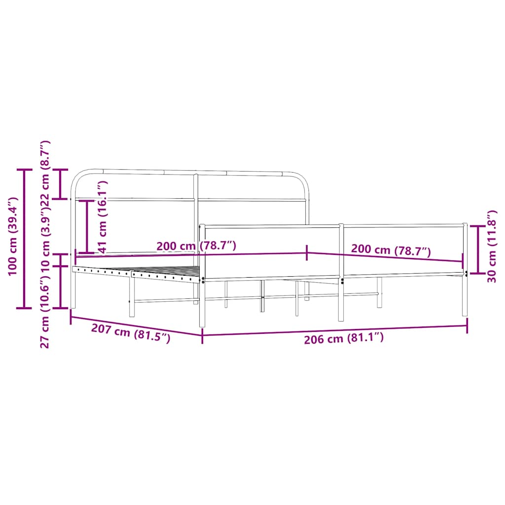 vidaXL Σκελετός Κρεβ. Χωρίς Στρώμα Καπνιστή Δρυς 200x200 εκ. Μεταλλικό