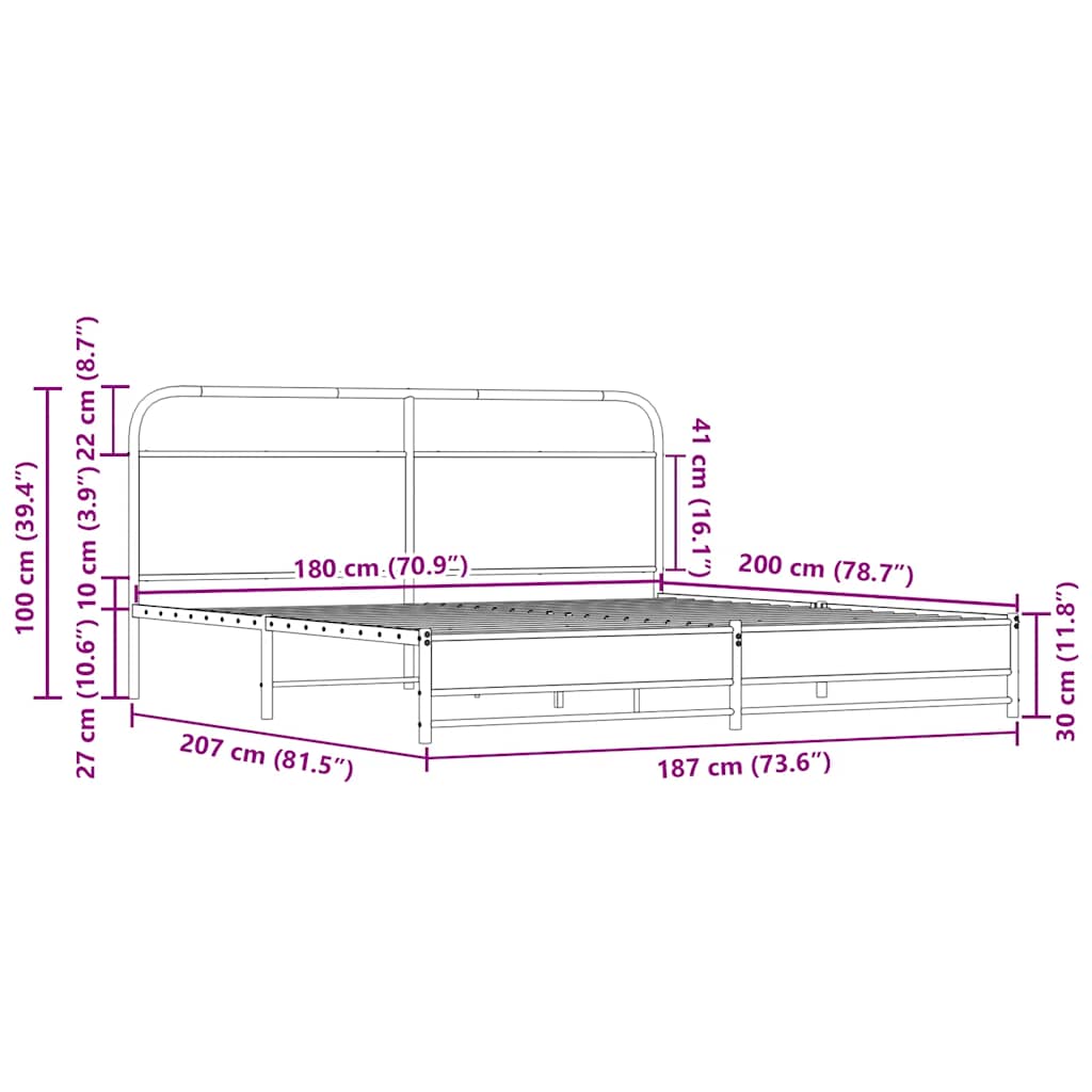 vidaXL Σκελετός Κρεβ. Χωρίς Στρώμα Sonoma Δρυς 180x200 εκ. Μεταλλικό
